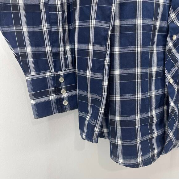 Wrangler Pearl Snap Western Shirt Mens 2XL Big Blue White Plaid Long Sleeve - Picture 5 of 6